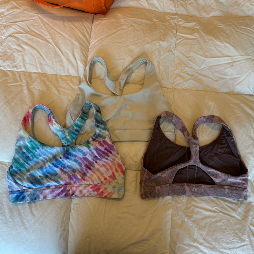 Athleta Ultimate Racerback Sports Bra - green, pink, tie-dye